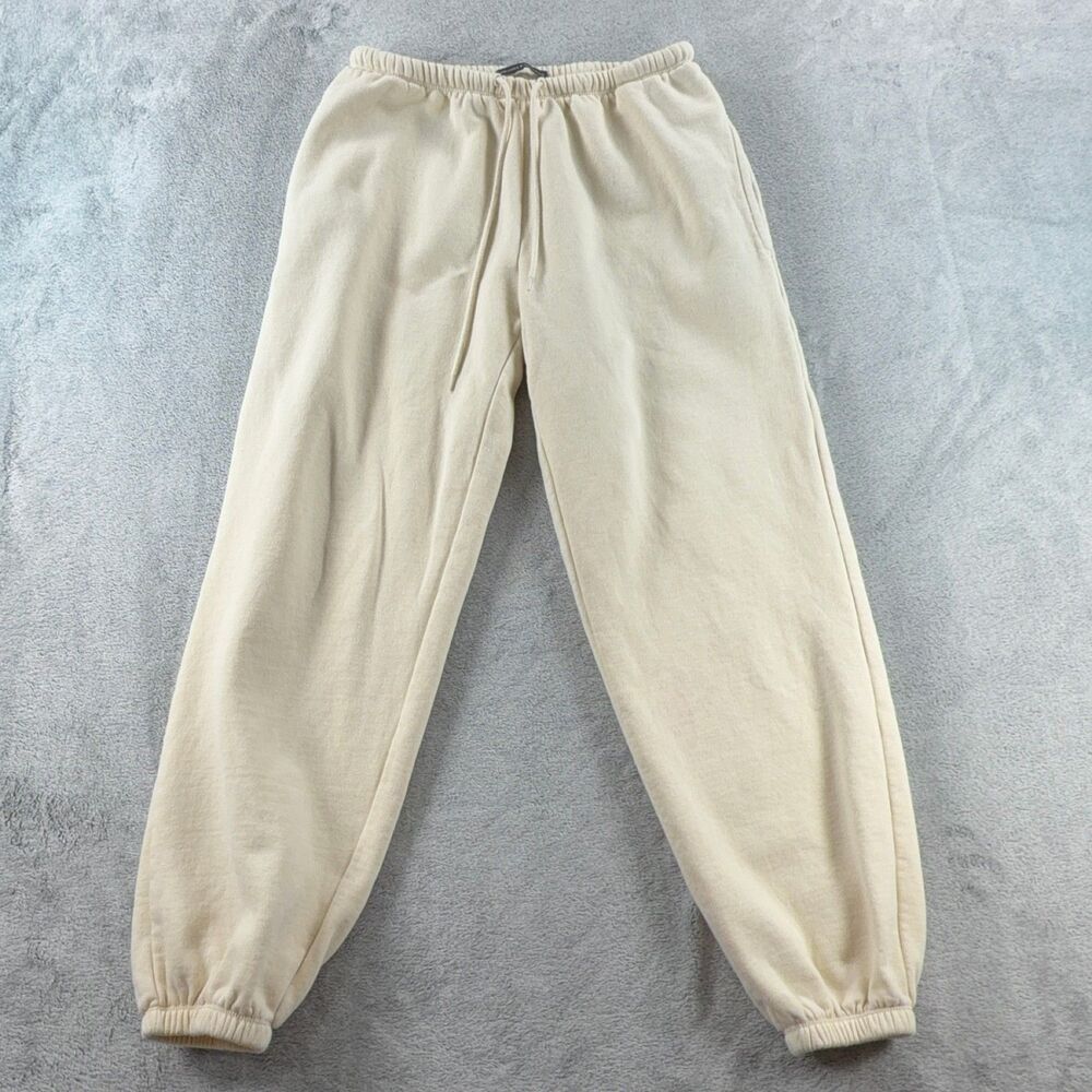 Brandy Melville Jogger Sweatpants Women White Fleece Drawstring Pockets Logo